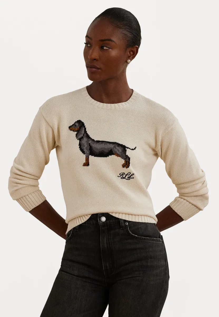 INTARSIA KNIT DACHSUND COTTON SWEATER - Strickpullover - mascarpone cream