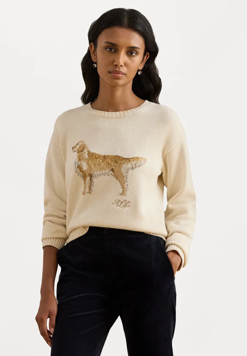 INTARSIA-KNIT GOLDEN RETRIEVER SWEATER
 - Strickpullover - mascarpone cream