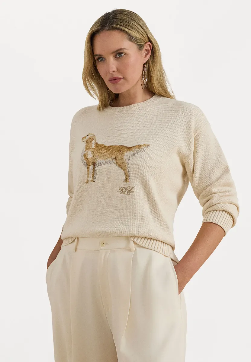 INTARSIA KNIT GOLDEN RETRIEVER SWEATER - Strickpullover - mascarpone cream