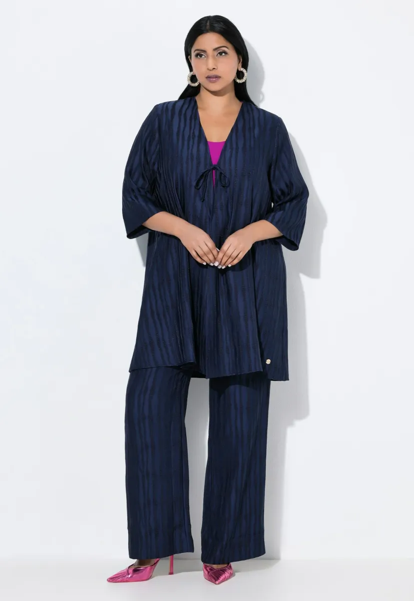 IRREGULAR STRIPED OPEN SHAPE 3/4 SLEEVE  - Strickjacke - dark marine