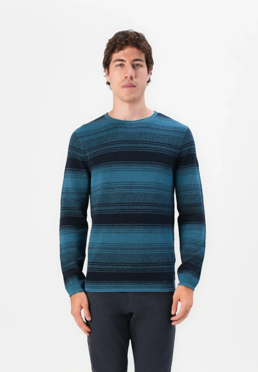 IRREGULAR STRIPES CREWNECK  - Strickpullover - navy teal