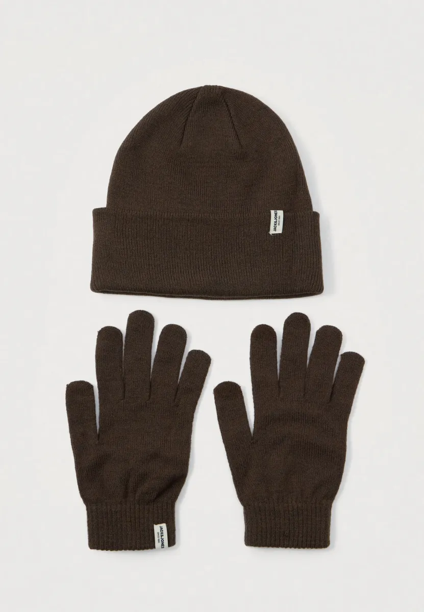 JACCOOPER BEANIE AND GLOVES SET - Fingerhandschuh - chocolate brown