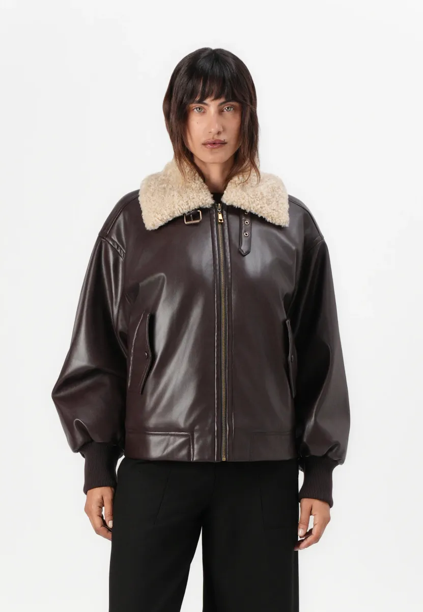 JACKET - Kunstlederjacke - black chocolate