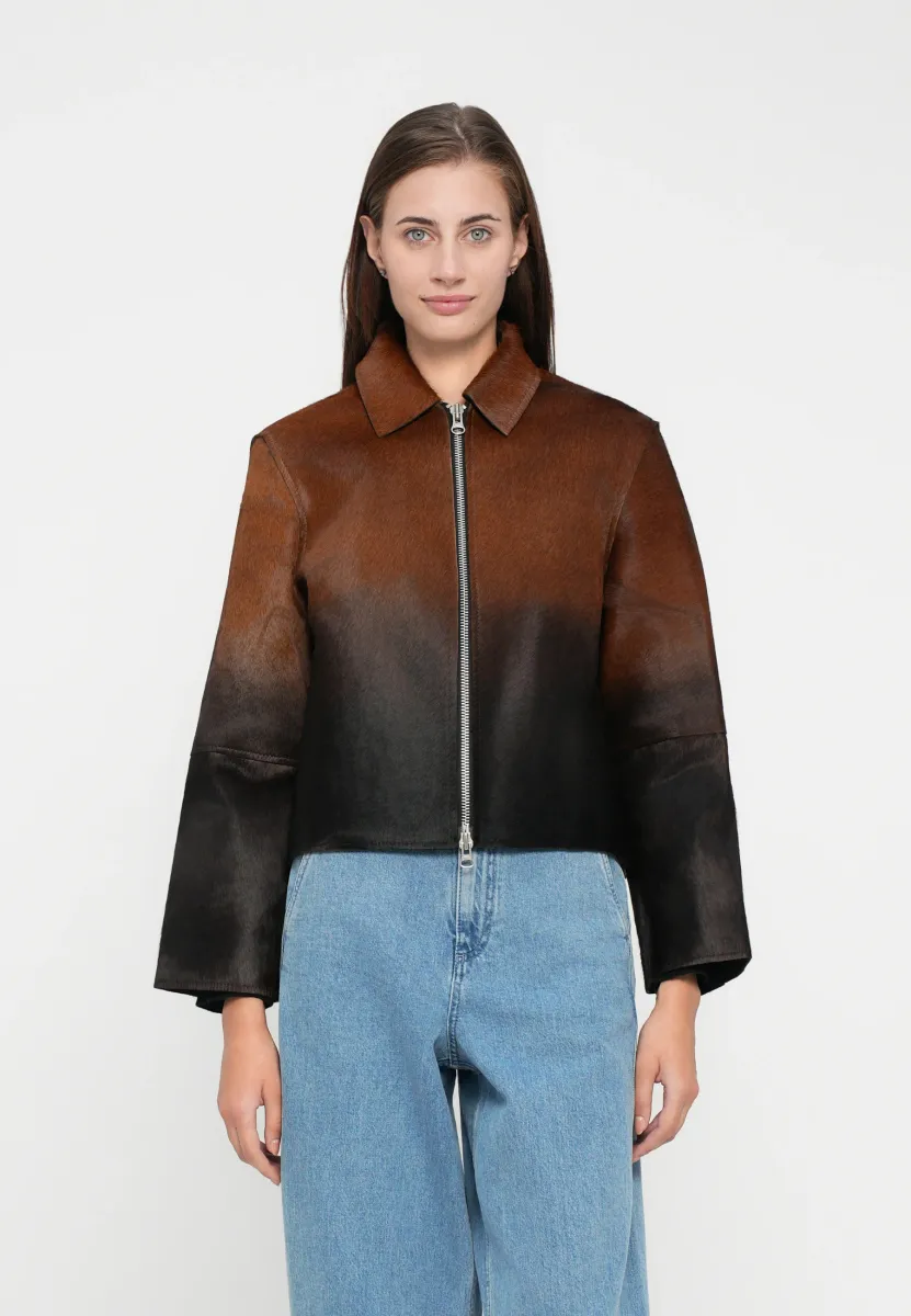 JACKET - Lederjacke - dark brown dip-dye