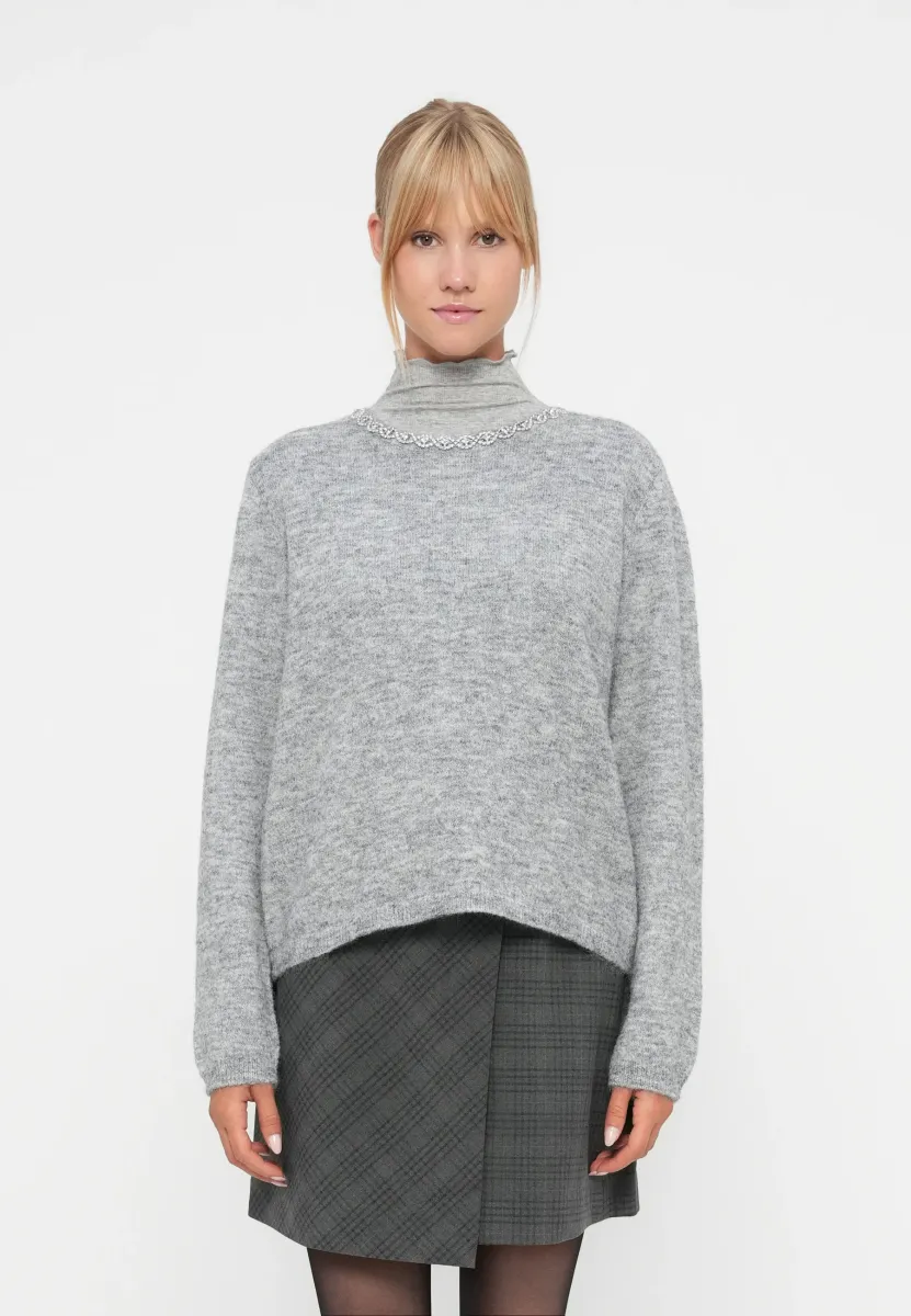 JDYALVA LIFE L/S EMBELLISH - Strickpullover - medium grey