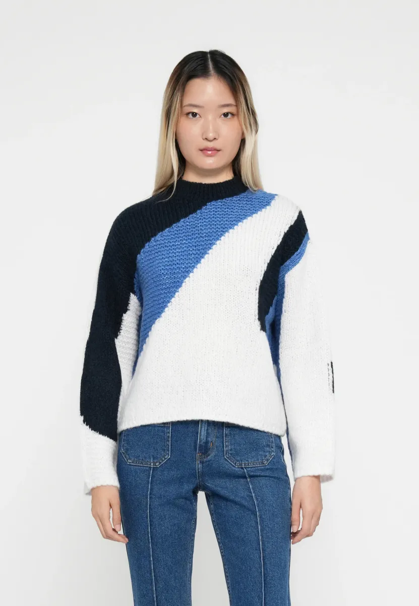 JDYDINEA O NECK MIX  - Strickpullover - ecru/flow/total eclipse