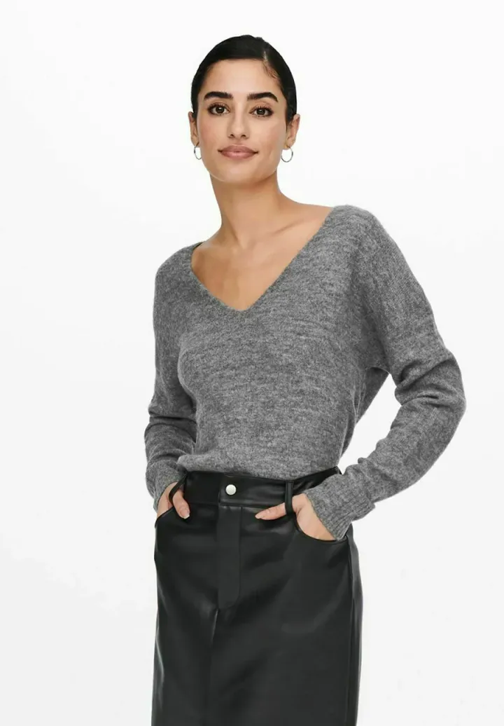JDYELANORA L/S V-NECK NOOS - Strickpullover - dark grey melange