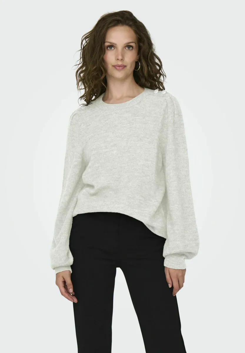 JDYELANORA O NECK BUTTON - Strickpullover - cloud dancer