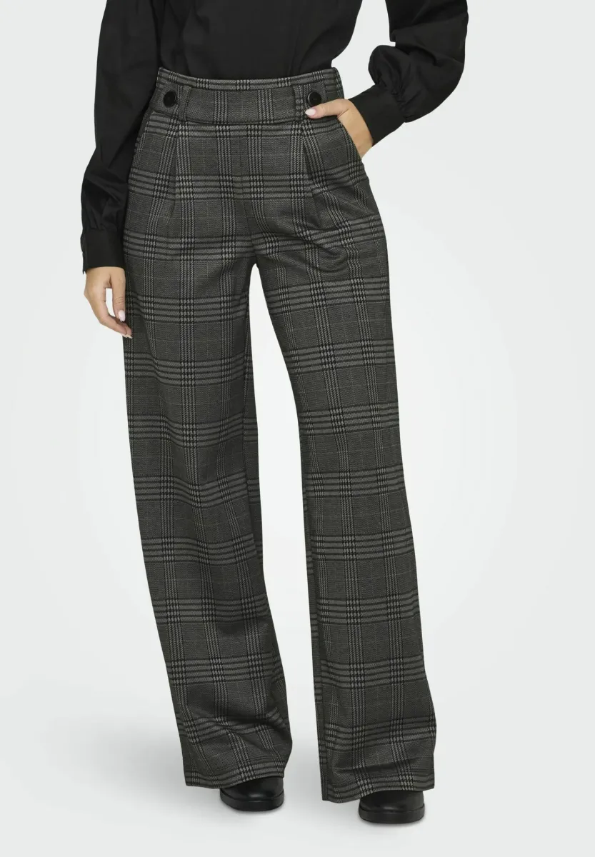 JDYGEGGO MIA LONG CHECK PANT - Stoffhose - granite grey