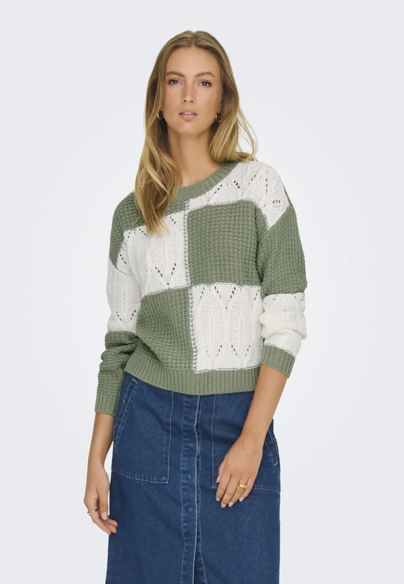 JDYJUSTY L/S MIX STRUC NOOS - Strickpullover - sea spray detail:cloud dancer