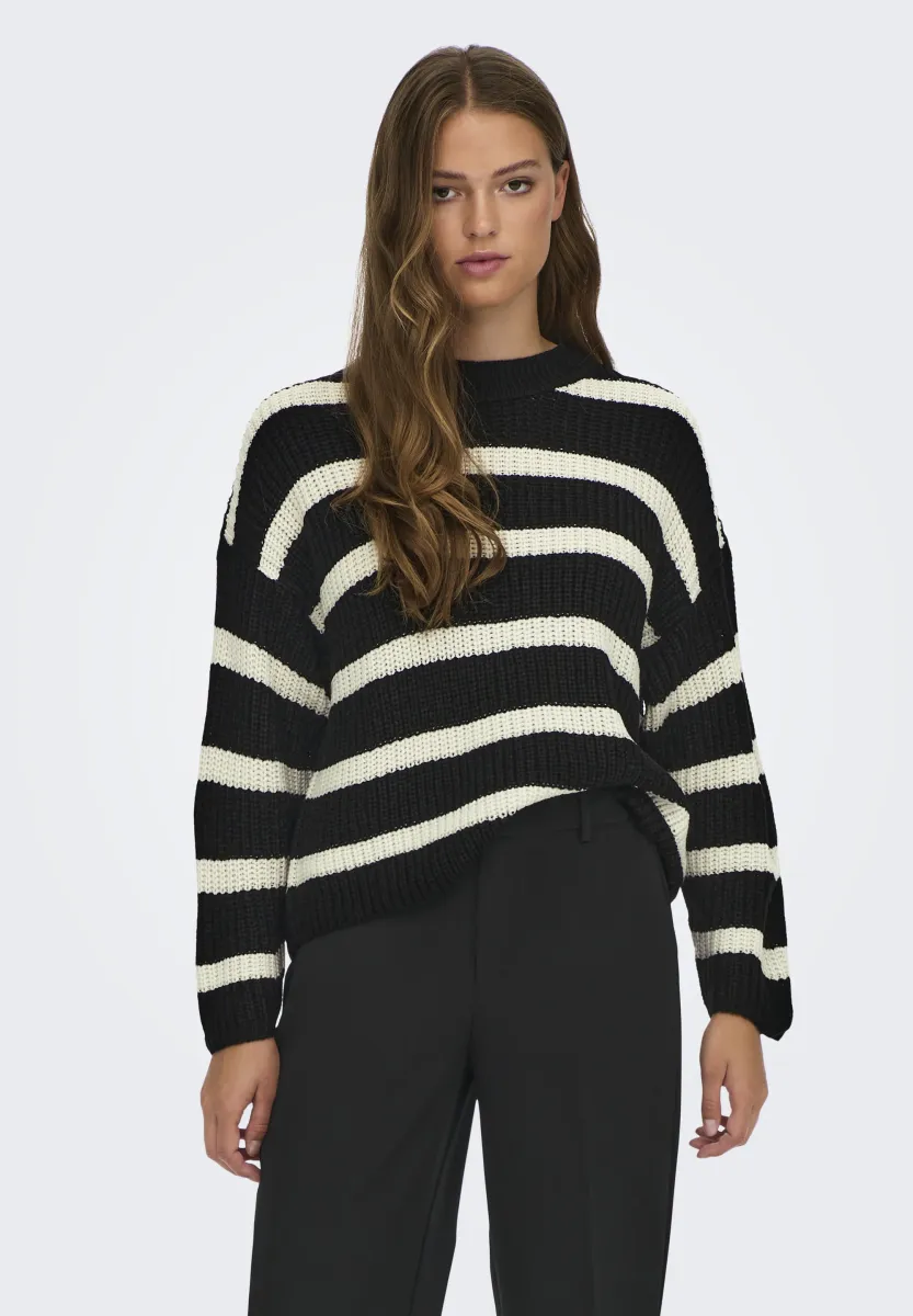 JDYJUSTY L/S STRIPE NOOS - Strickpullover - black