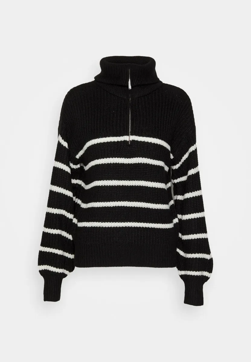 JDYJUSTY ZIP NECK STRIPE - Strickpullover - black/eggnog