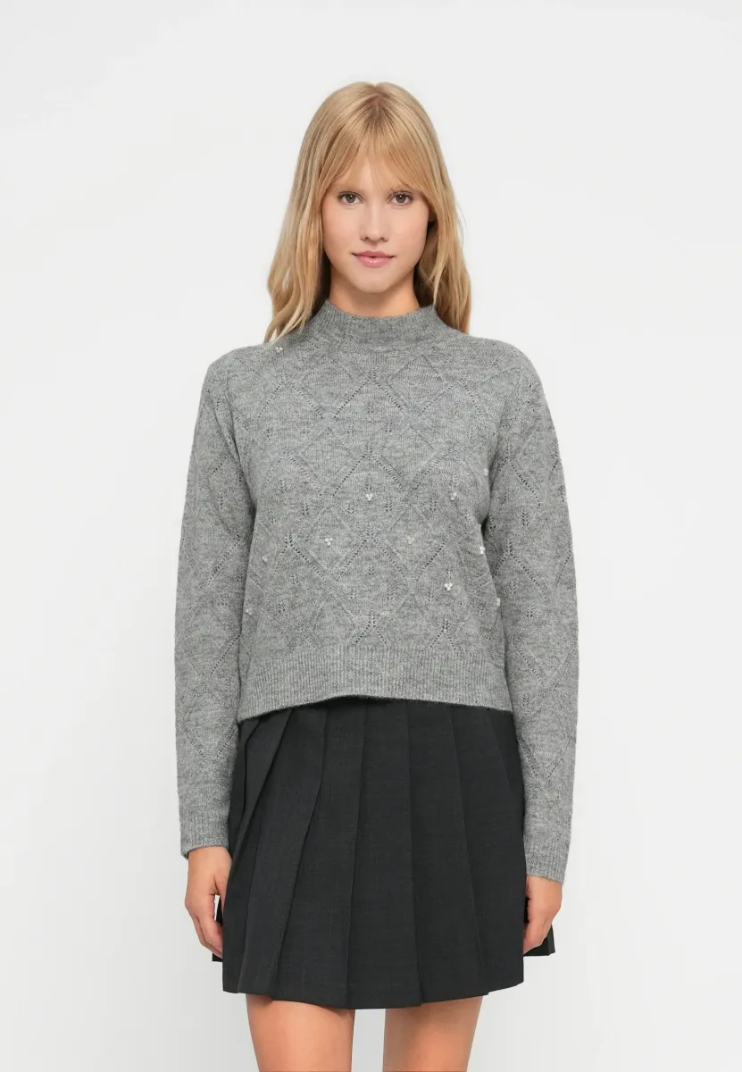 JDYNOOMI STRUCTURE PEARL - Strickpullover - medium grey melange