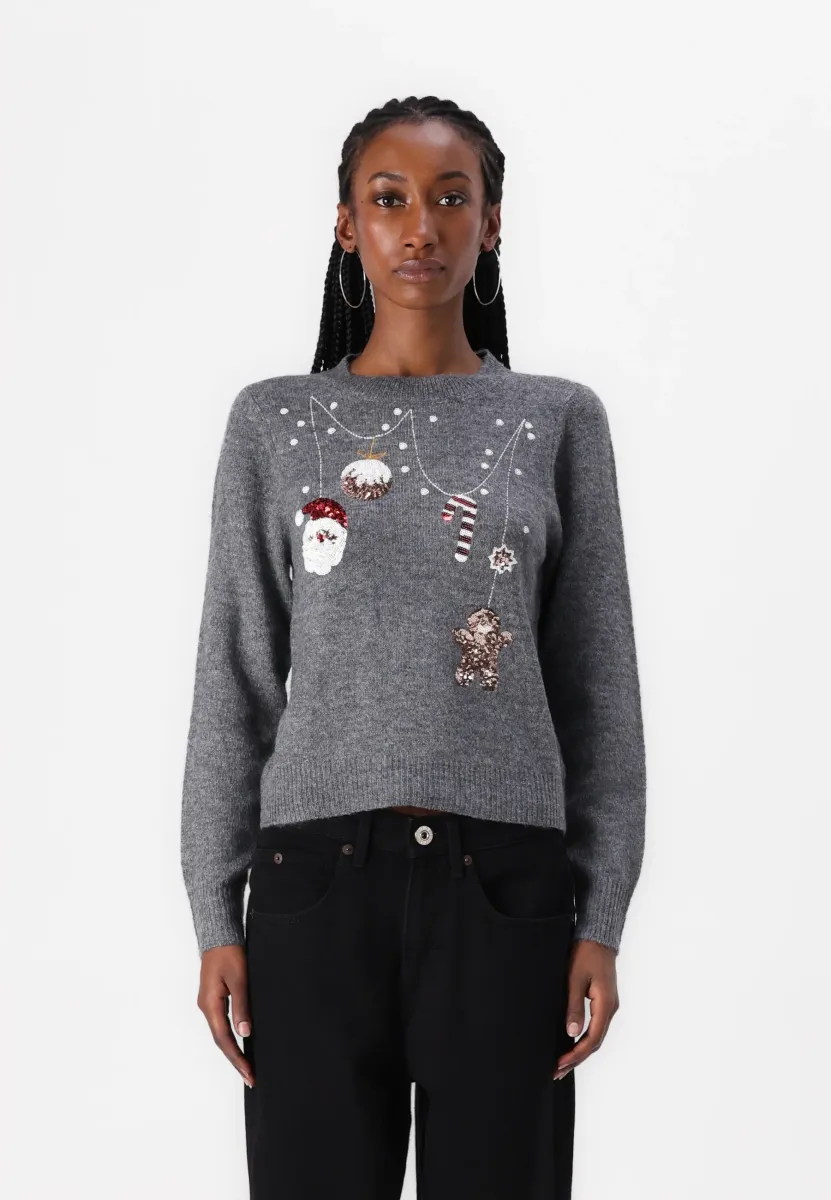 JDYTWINKLE XMAS O NECK PULLOVER - Strickpullover - medium grey melange
