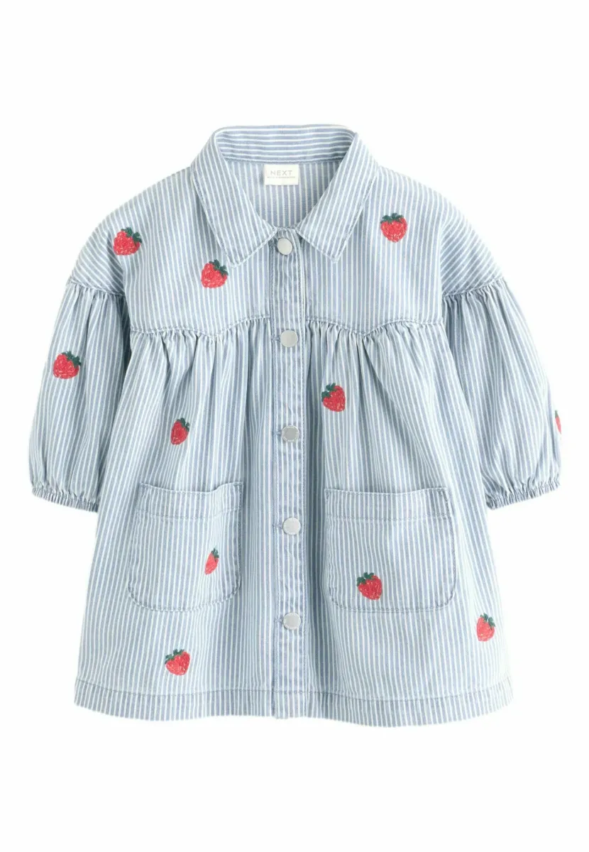 Jeanskleid - blue stripe strawberry
