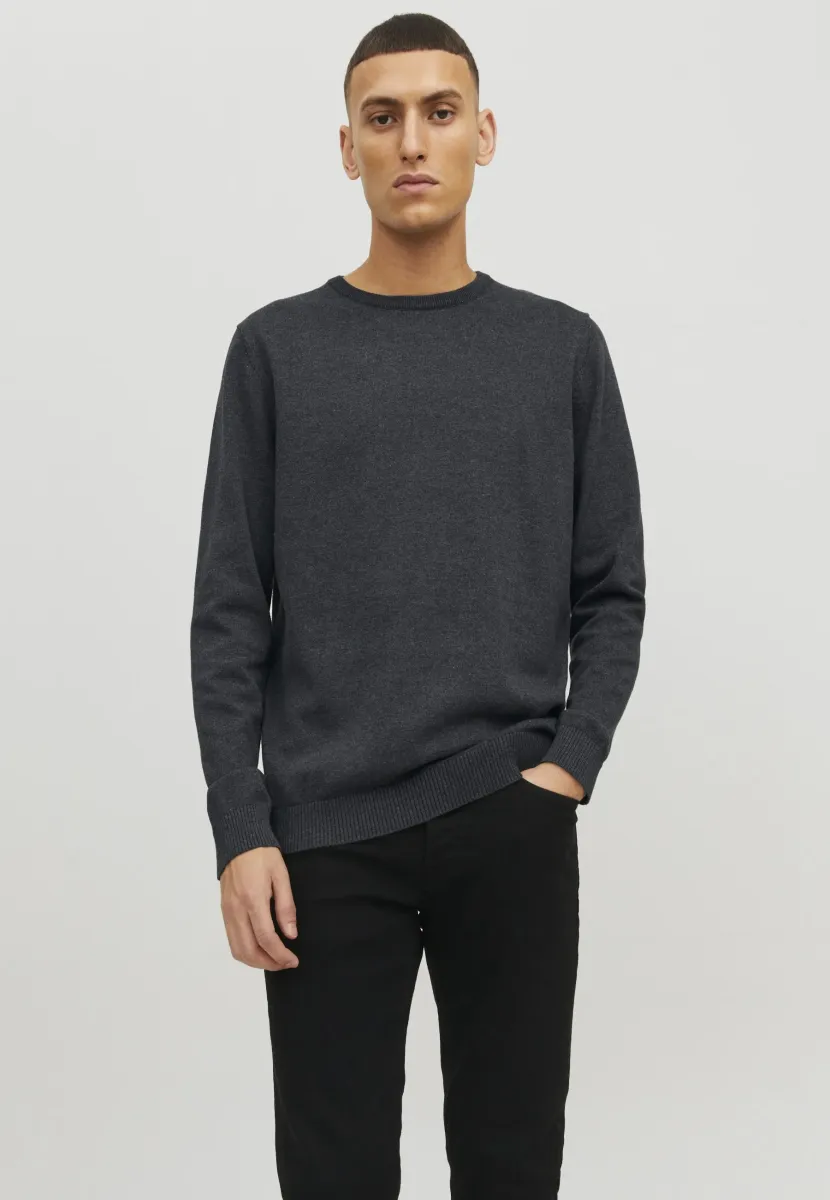 JJEBASIC CREW NECK NOOS - Strickpullover - dark grey melange