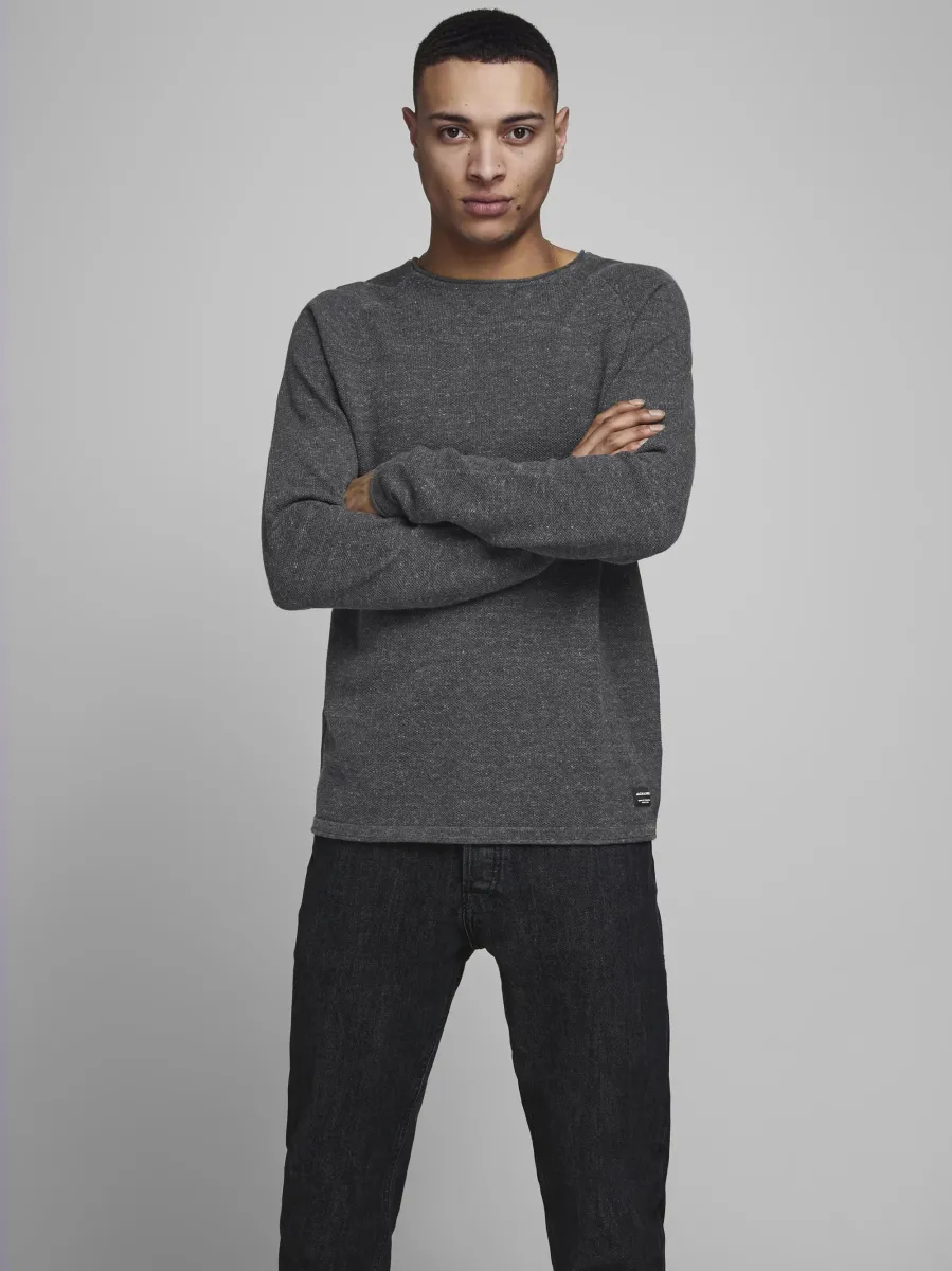 JJEHILL CREW NECK  - Strickpullover - dark grey melange