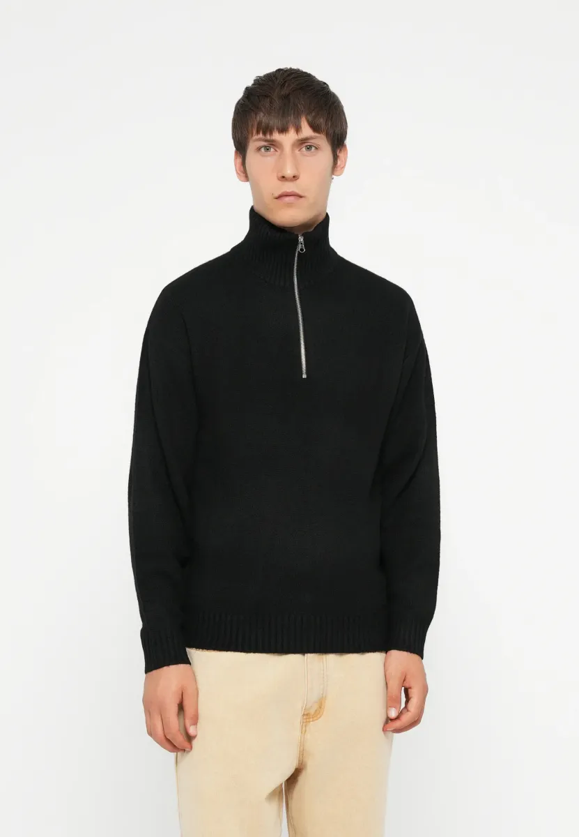 JJESOHO OLLIE KNIT HALF ZIP - Strickpullover - black