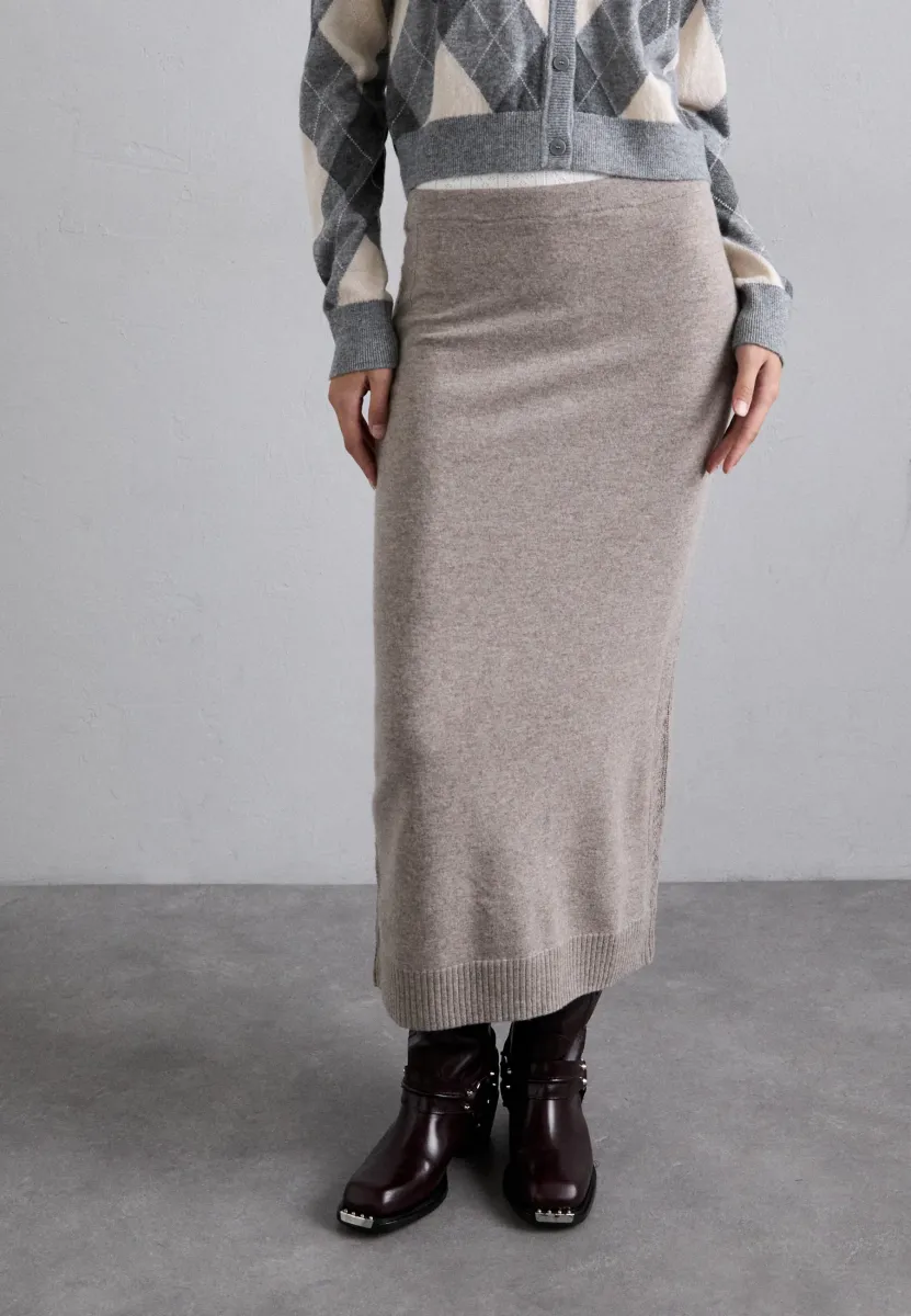 JUPE LONGUE AJUSTEE DETAIL COTES - Maxirock - taupe