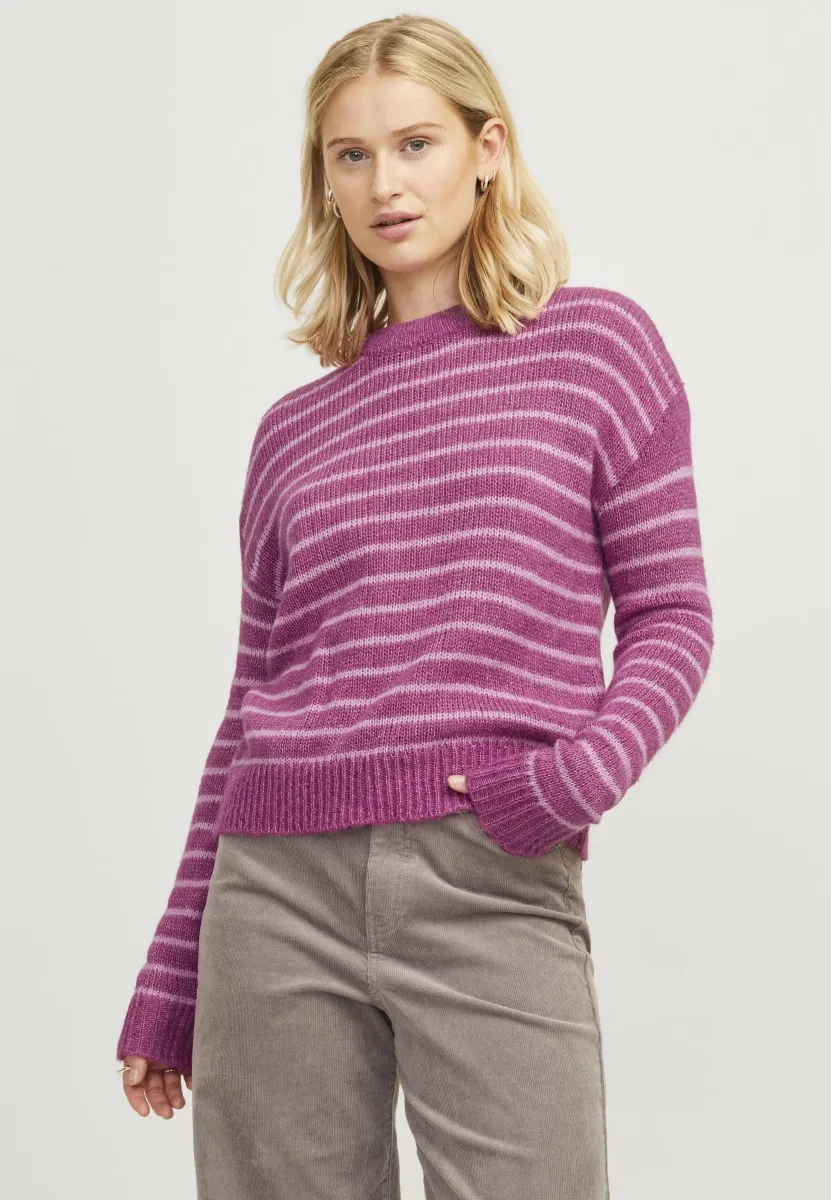 JXPENELOPE CREW NECK - Strickpullover - fuchsia red stripesmoonlite mauve