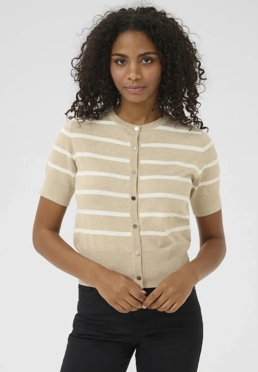 KALIZZA - Strickjacke - feather grey mel chalk stripe