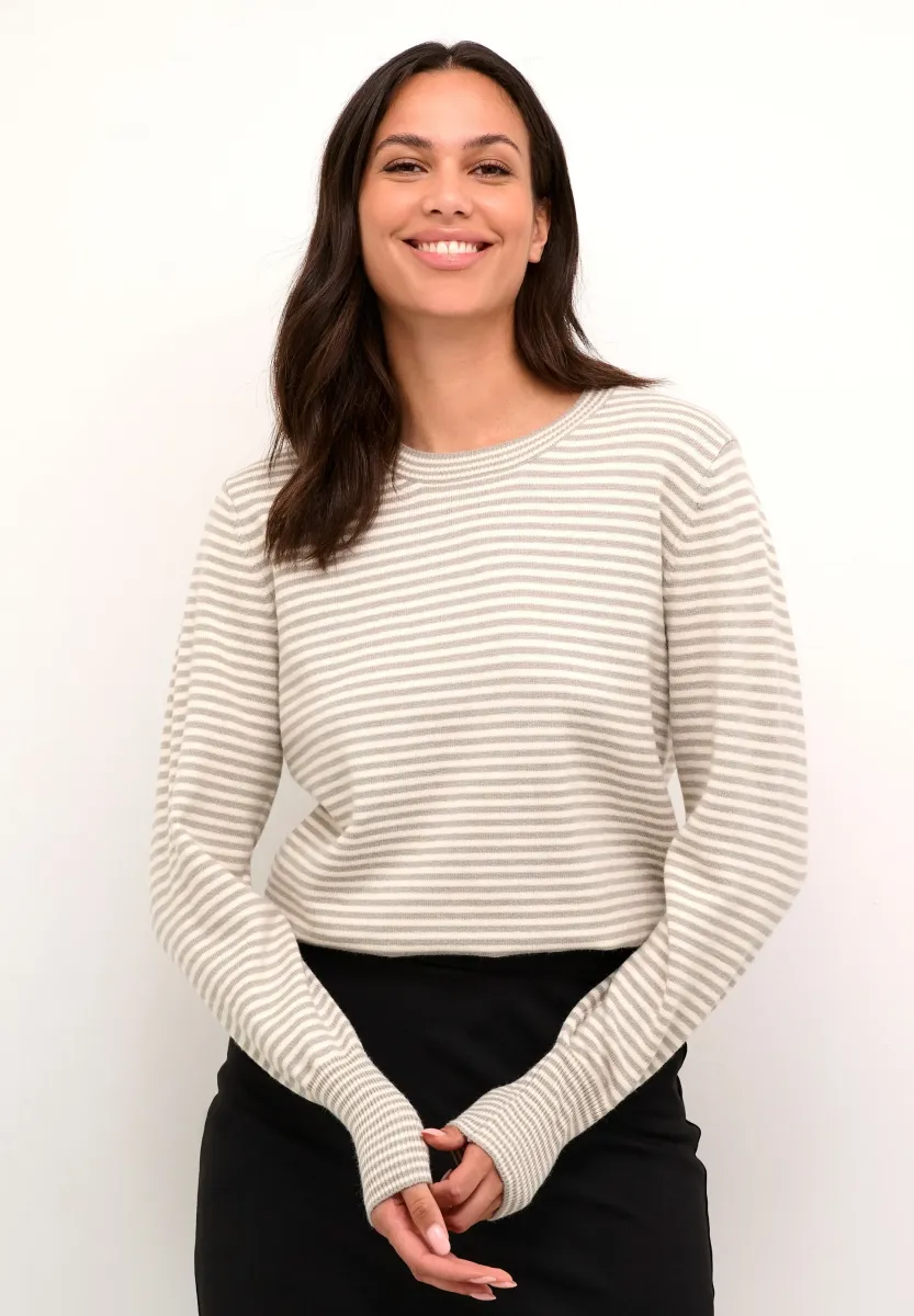 KANALA - Strickpullover - chalk grey melange stripe