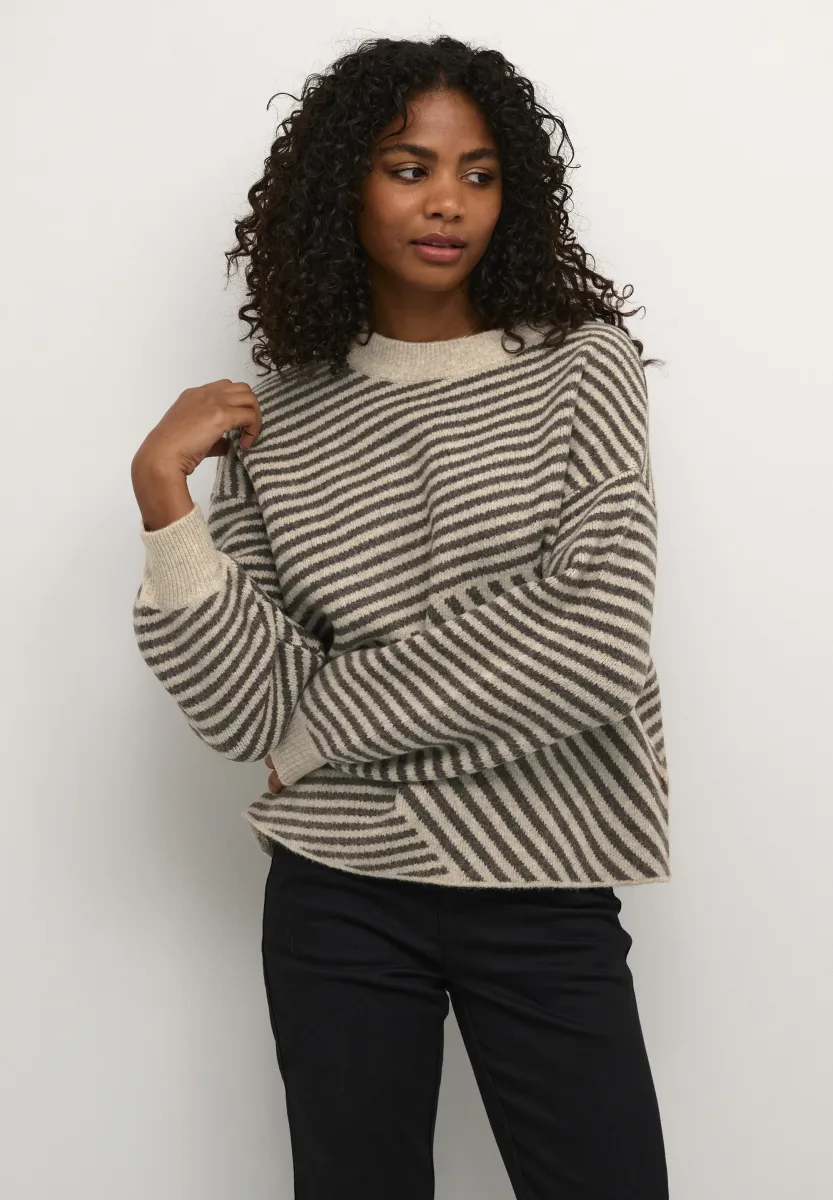KAVERANA KNIT PULLOVER - Strickpullover - feather gray mel  brown mel