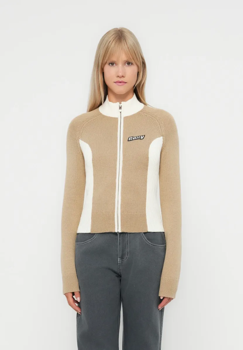 KIM BLOCKED MOCK NECK - Strickjacke - travertine