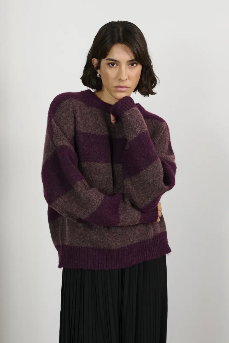 KIMMY - Strickpullover - wine rosebrown melange stripe