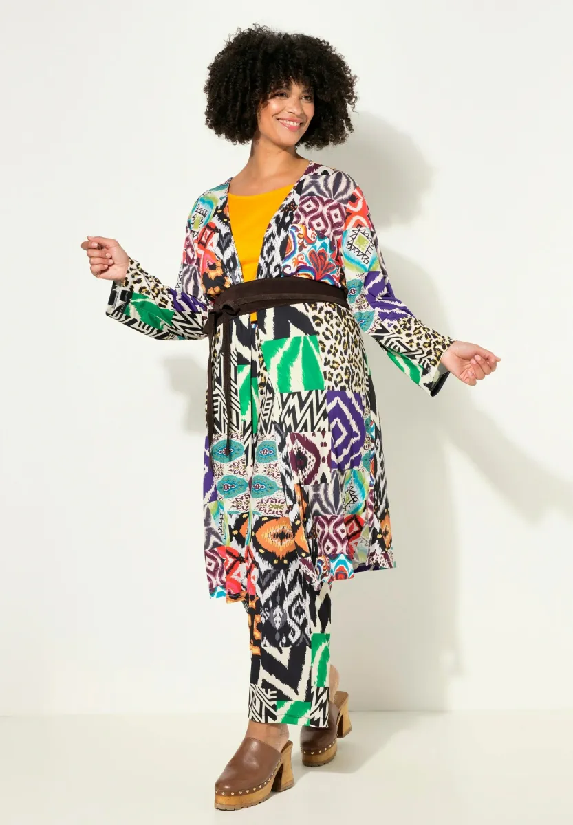 KIMONO, LONG UND OPEN, PATCHPRINT, LANGARM - Leichte Jacke - black