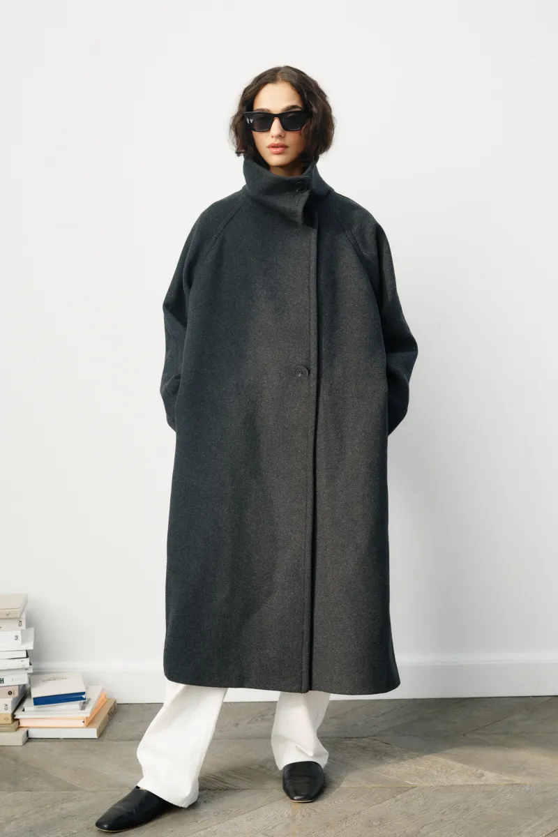 Klassischer Mantel - dark grey melange