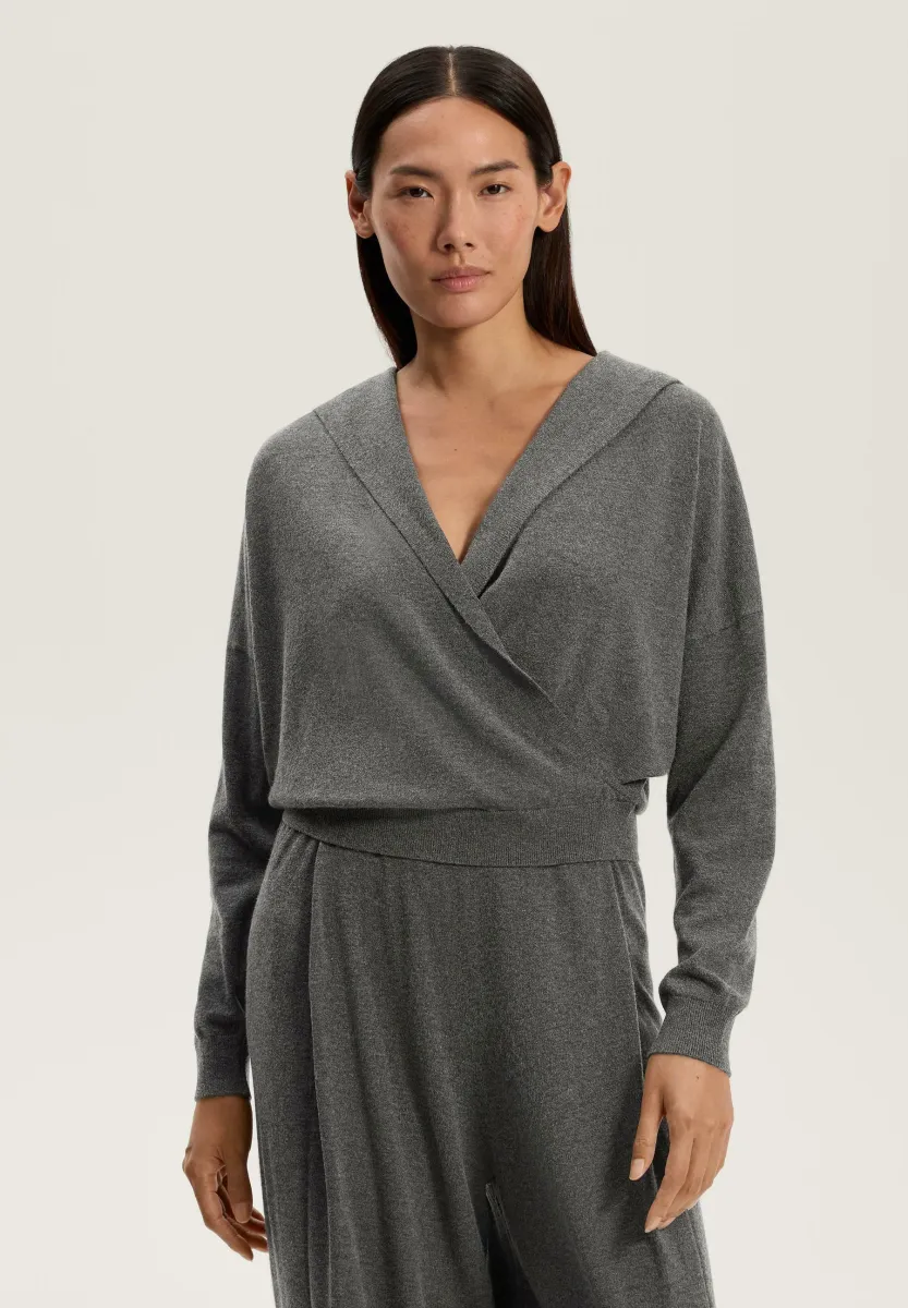 KNIT CROSSOVER HOODED - Strickpullover - mottled grey