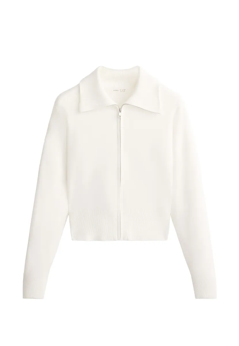 KNIT WITH HIGH COLLAR - Strickjacke - white