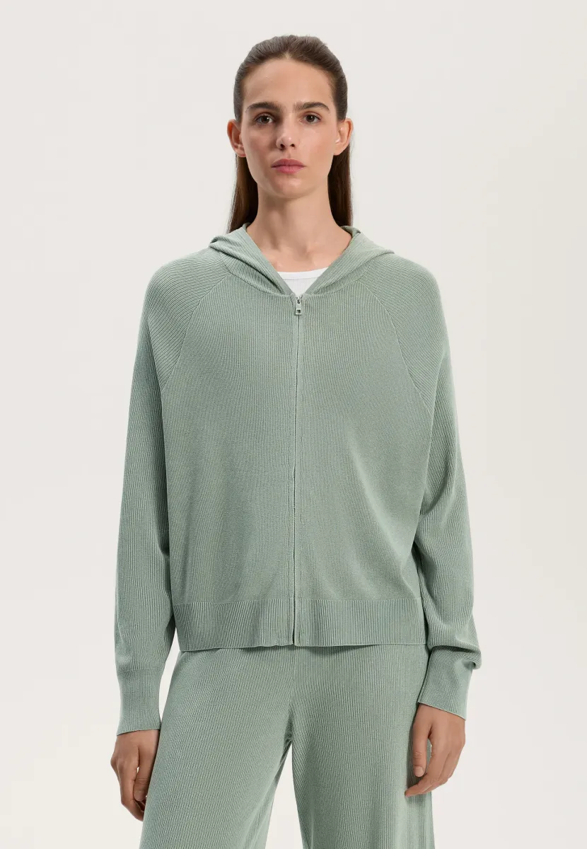 KNIT WITH HOOD - Strickjacke - mottled dark green