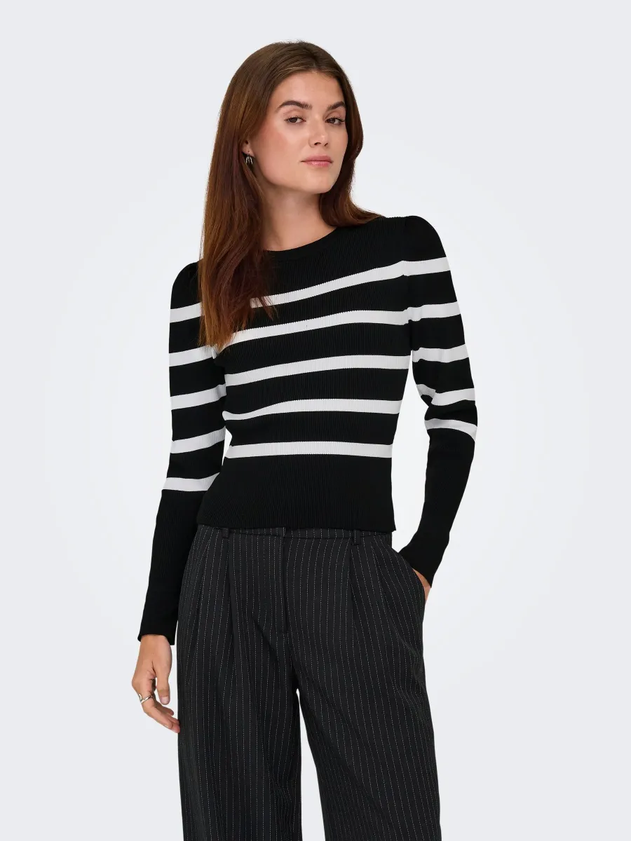KÖRPERBETONTER PUFFÄRMEL - Strickpullover - black