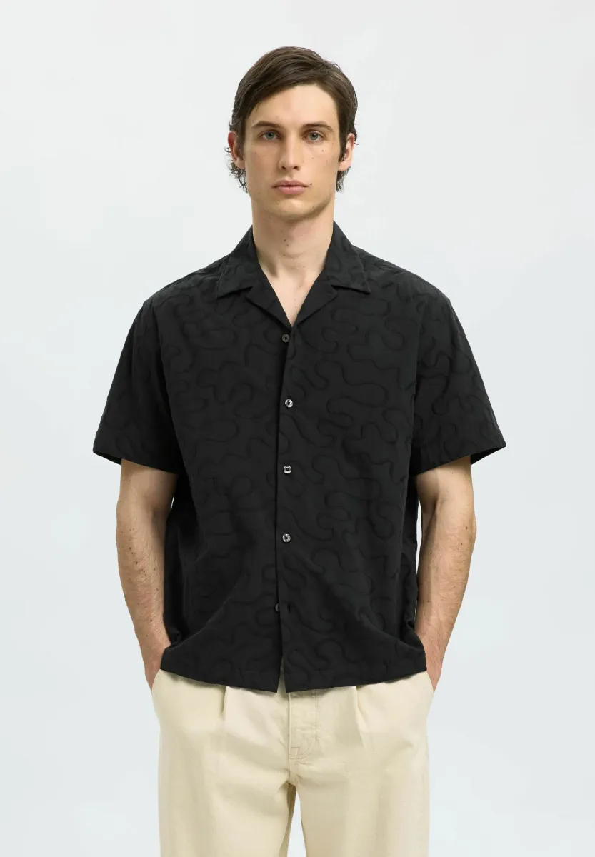 KURZARM BESTICKTES - Hemd - black