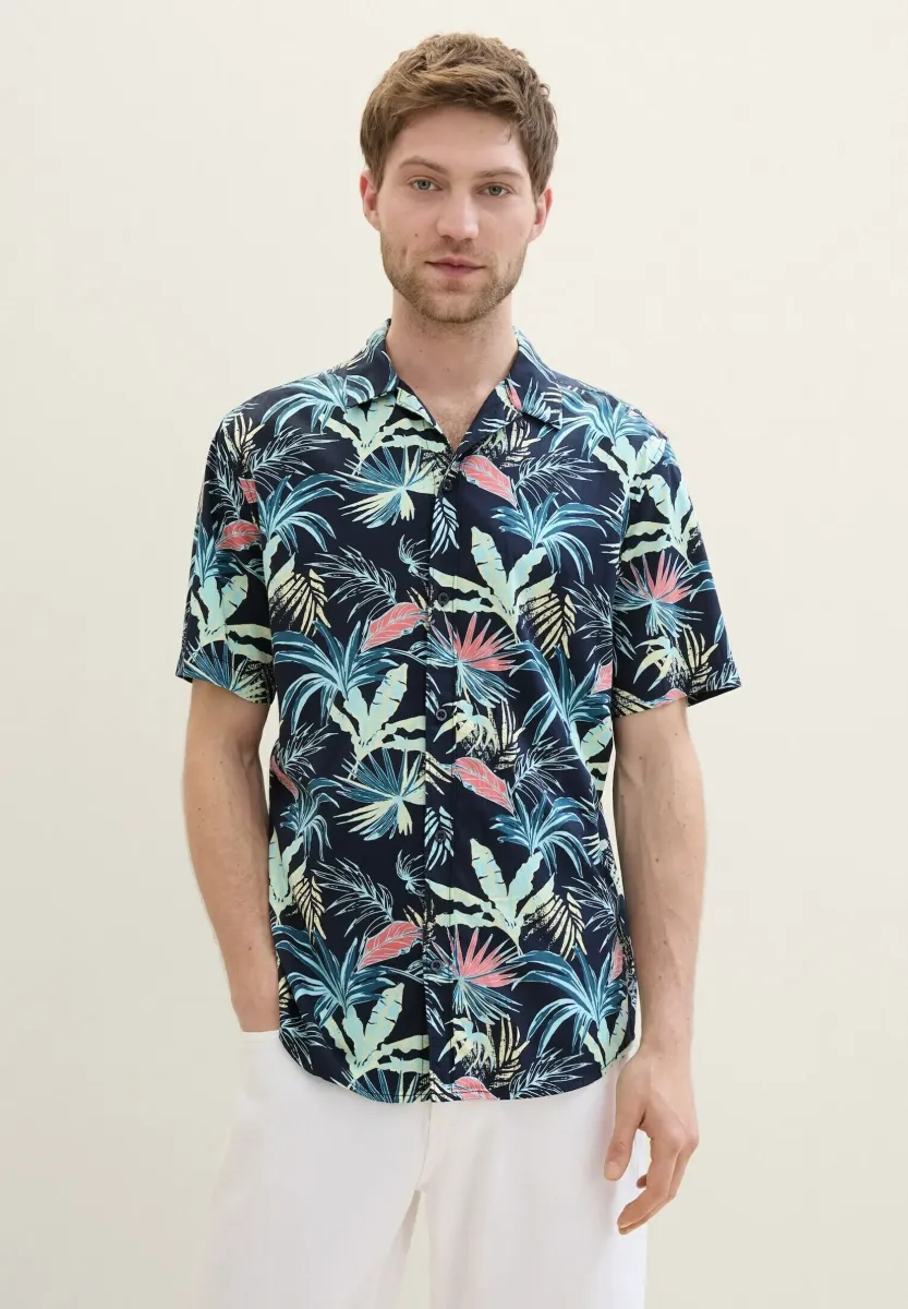 KURZARM MIT ALLOVER - Hemd - navy tropical leaf design
