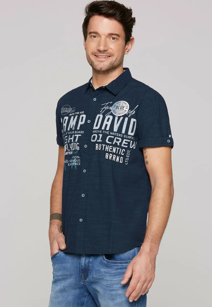 KURZARM MIT LABEL-STICKEREIEN - Hemd - navy