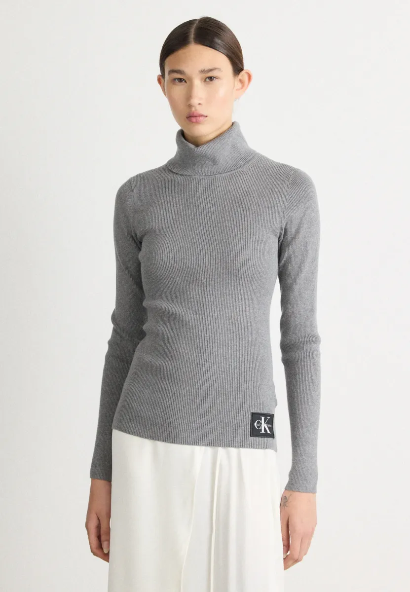 LABEL ROLL NECK - Strickpullover - grey heather