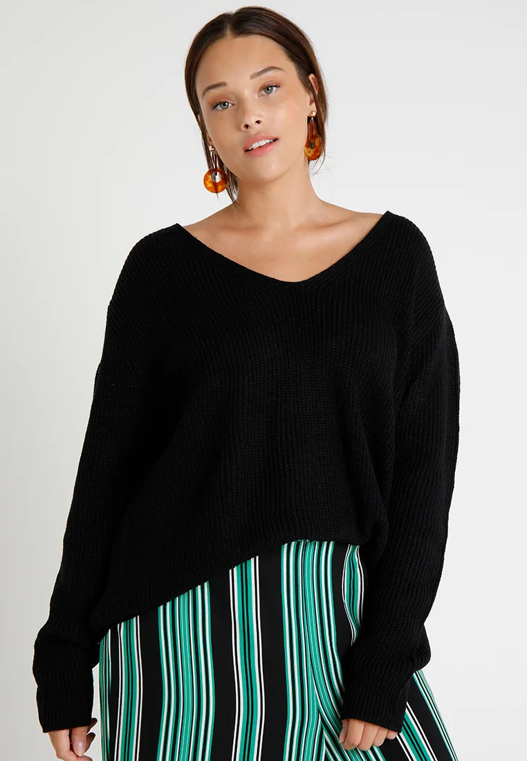 LADIES BACK LACE UP - Strickpullover - black