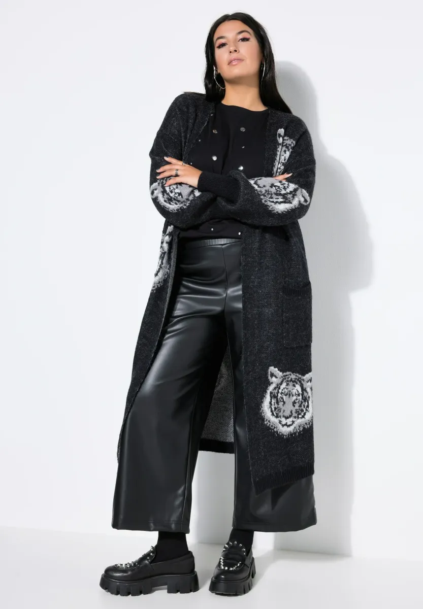 LANG UND OFFEN TIGERKOPF - Strickjacke - black
