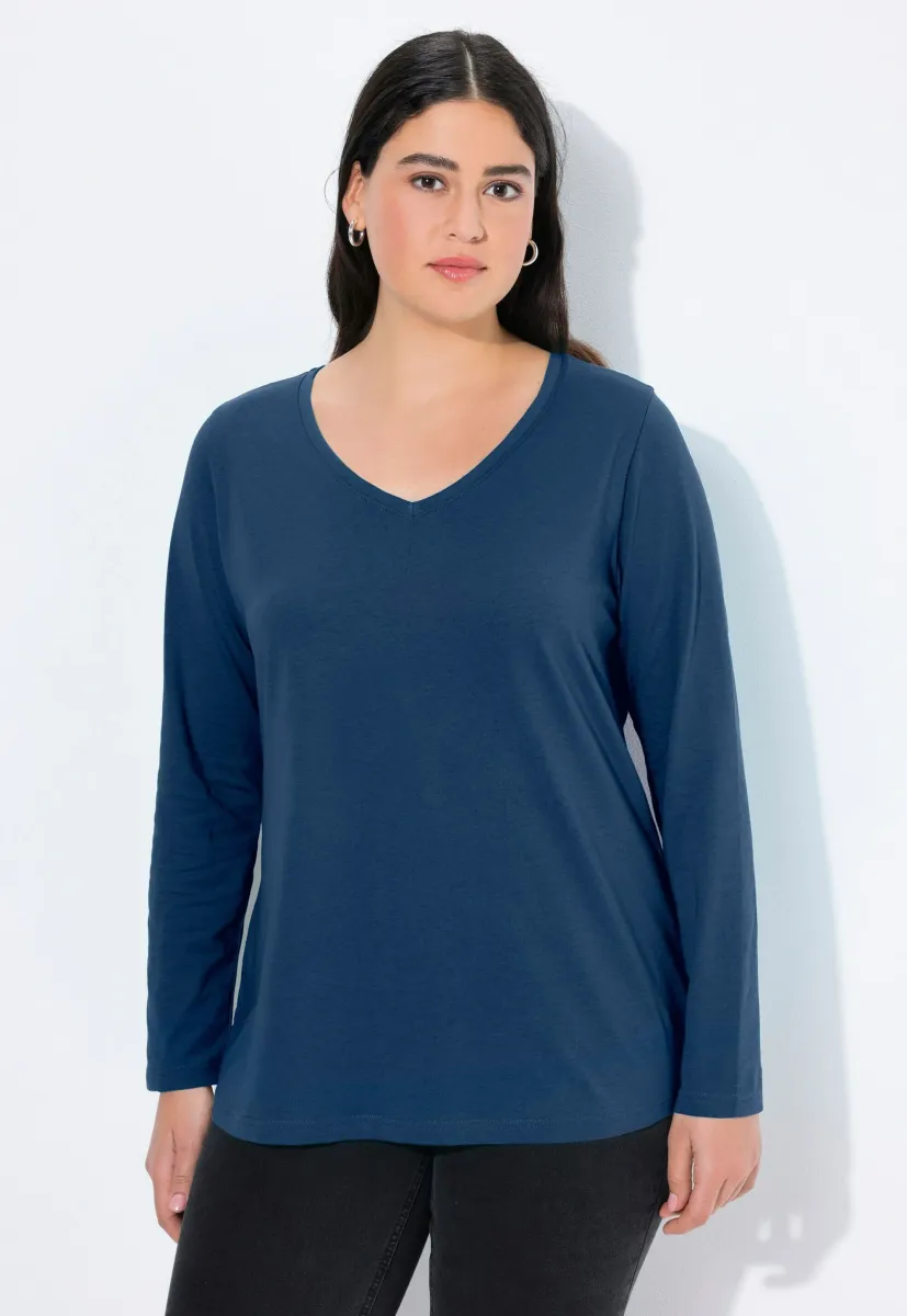 LANGARM BASIC & V-AUSSCHNITT - Strickpullover - dark blue