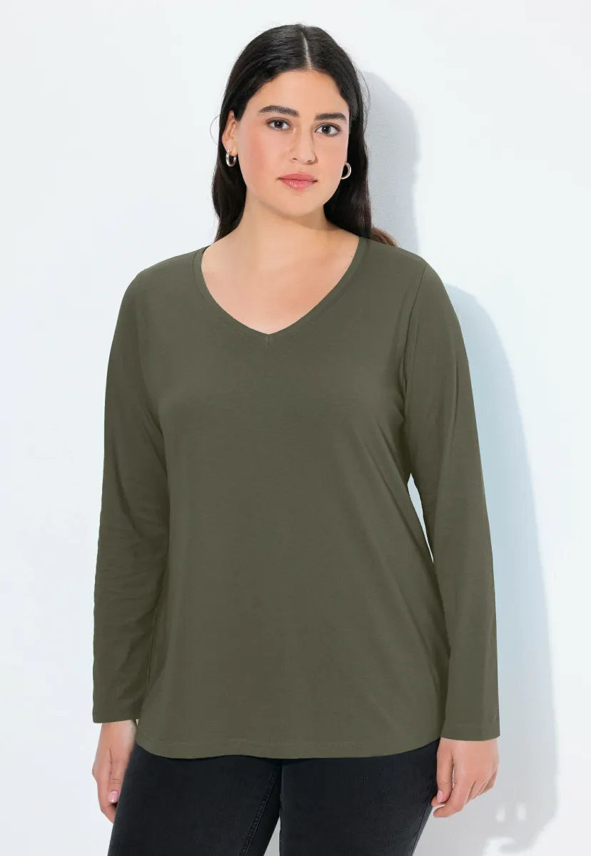 LANGARM BASIC & V-AUSSCHNITT - Strickpullover - olive gray
