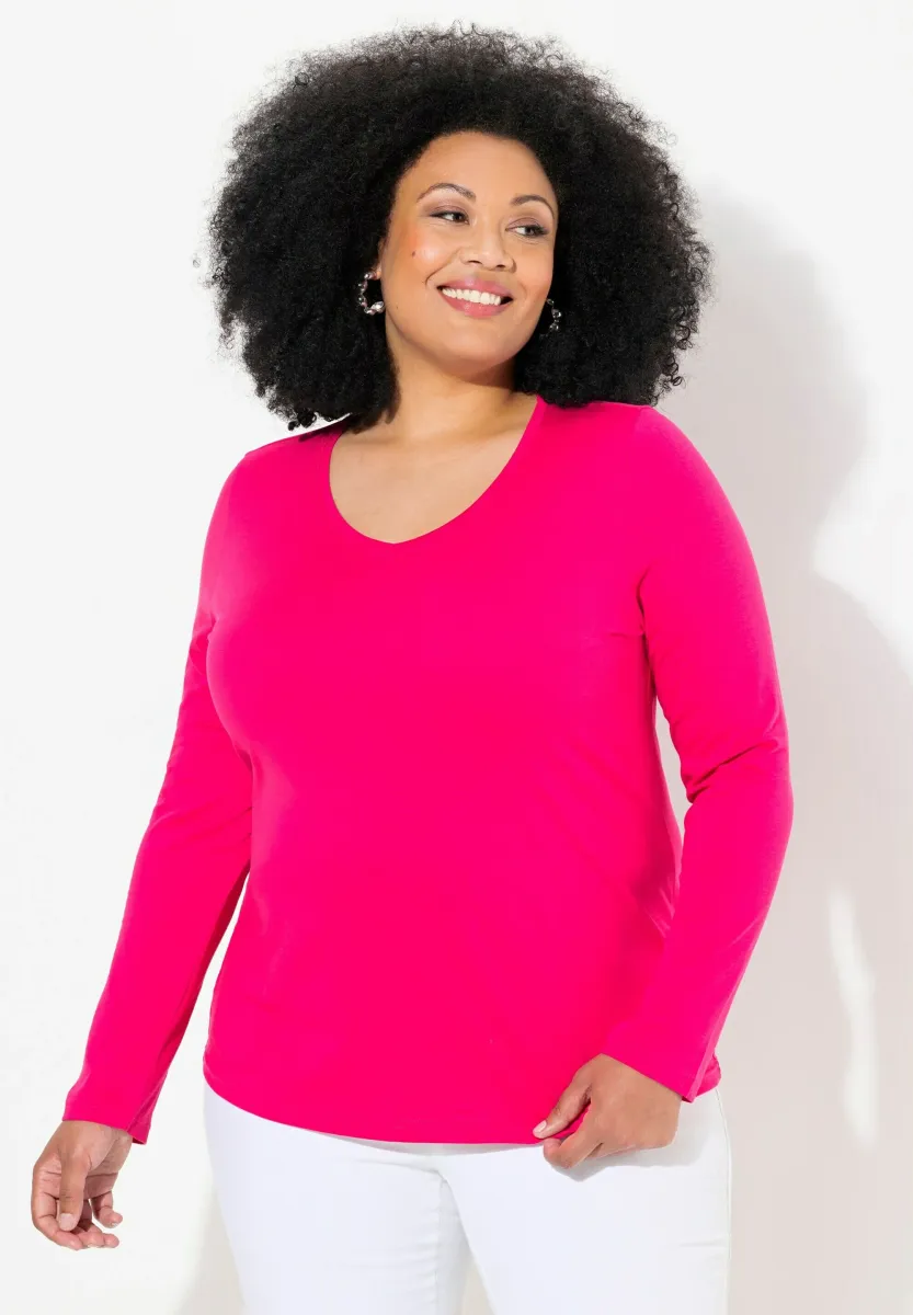LANGARM BASIC & V-AUSSCHNITT - Strickpullover - red pink