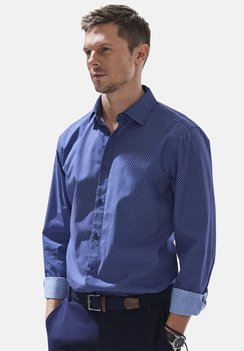 LANGARM - Hemd - navy gemustert