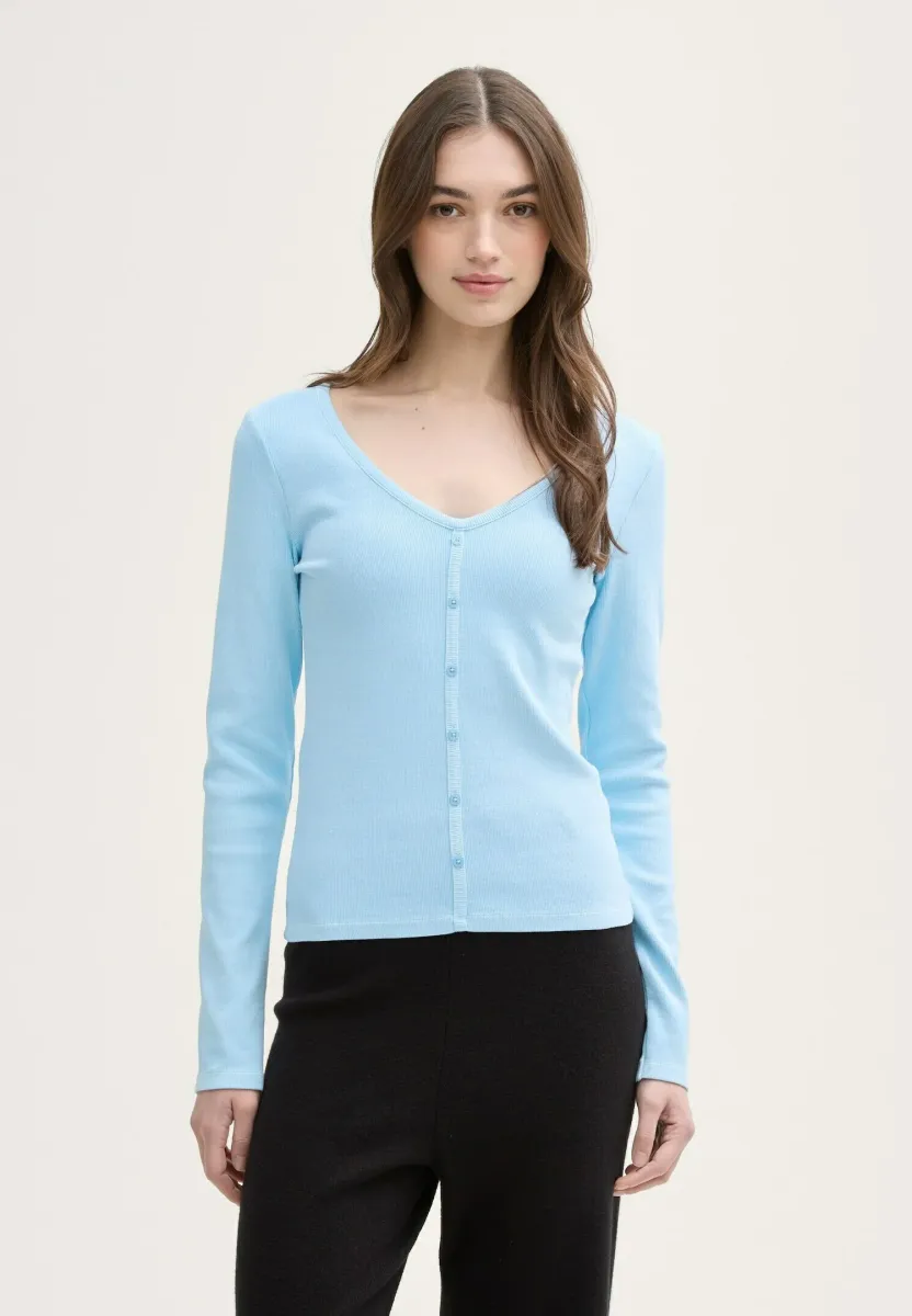 LANGARM MIT DEKO KNOPFLEISTE - Strickjacke - dusty sky blue
