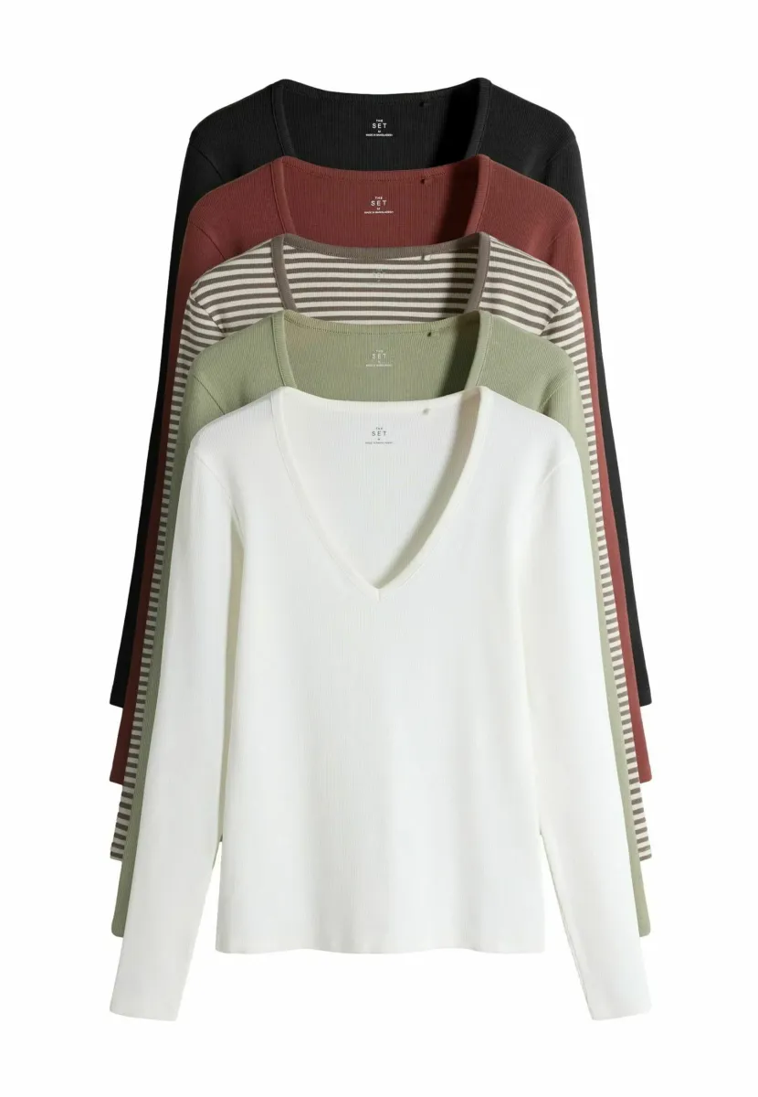 Langarmshirt - black  light khaki  cream  stripe  brown