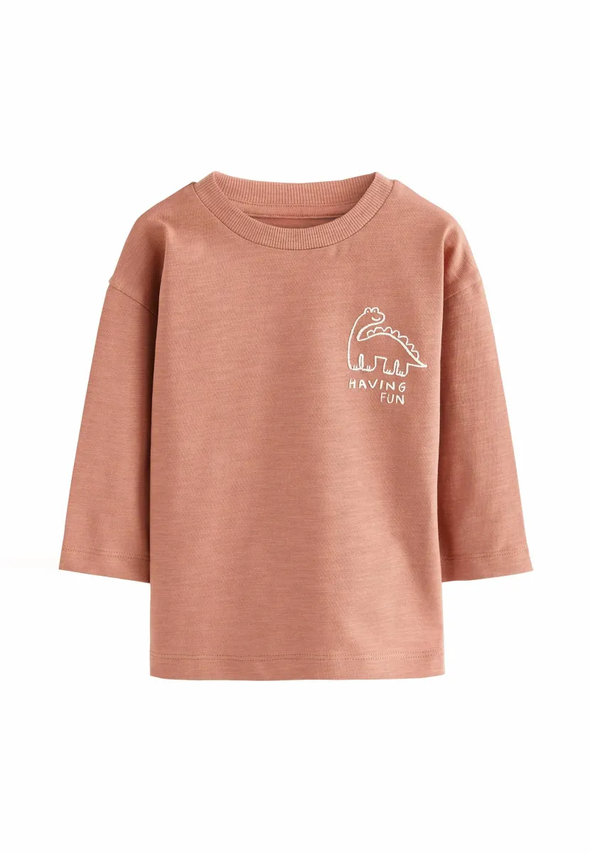Langarmshirt - rust brown dinosaur