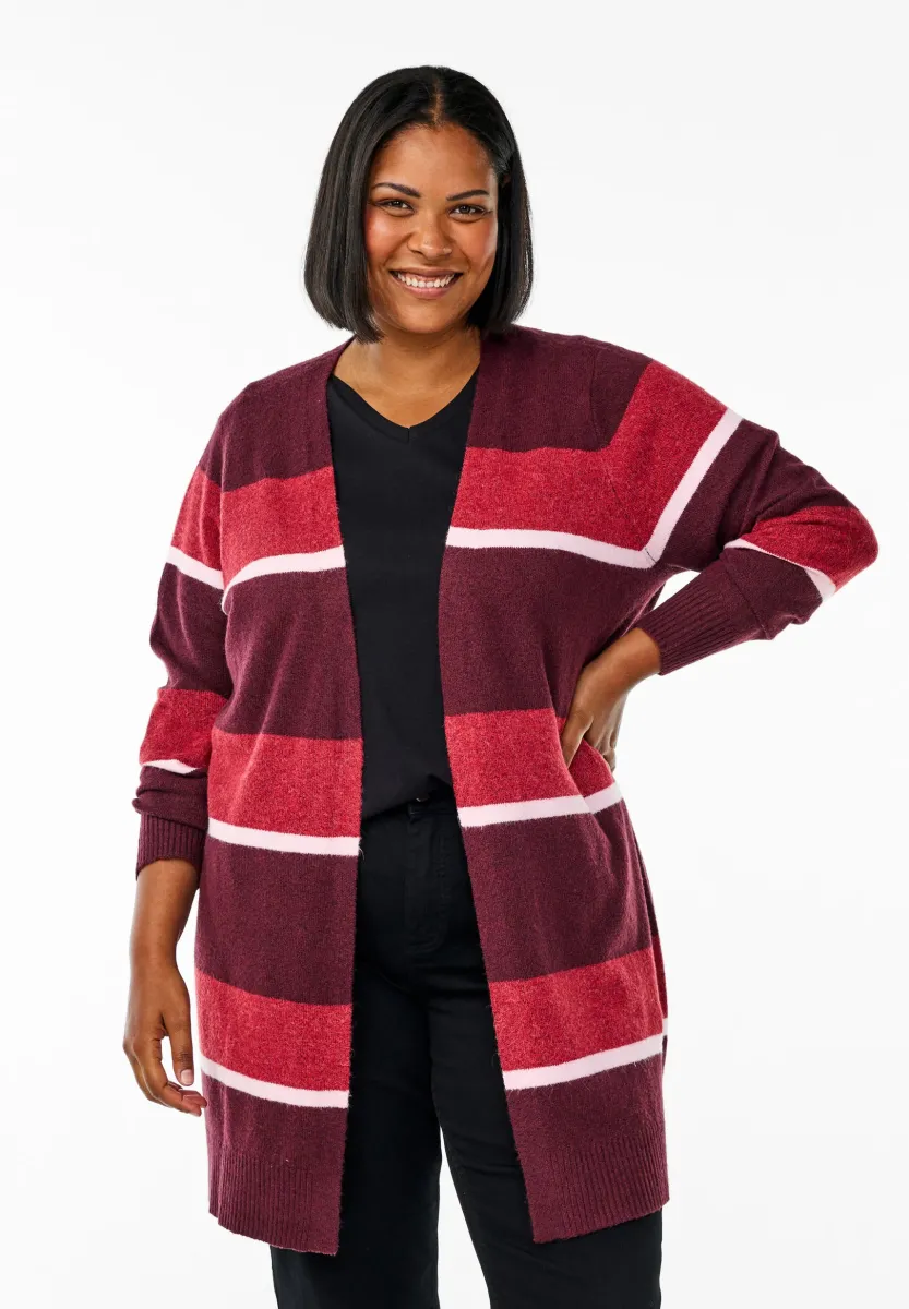 Lange mit breiten Streifen - Strickjacke - fig comb