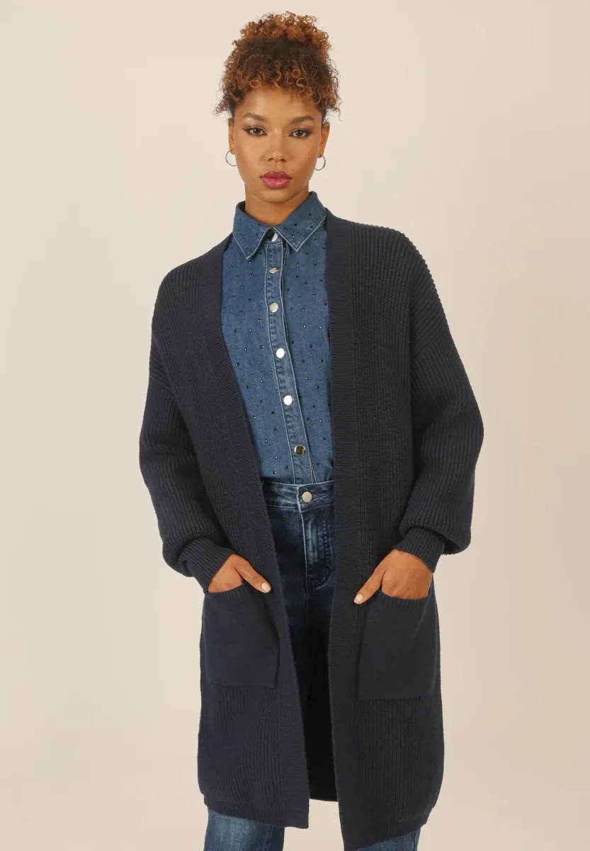 LANGE - Strickjacke - nachtblau